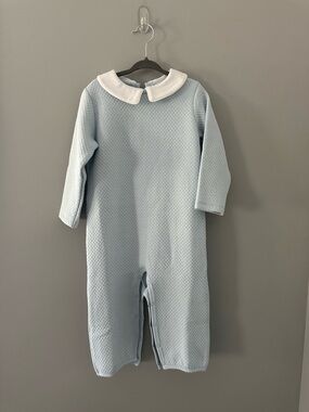 TBBC Classic Light Blue Quilted Baby One-Piece with White Peter Pan Collar